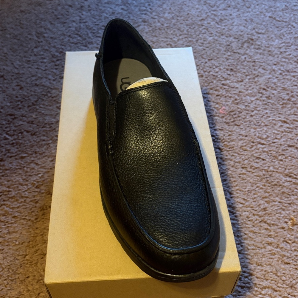 UGG Black Leather Slip-On Shoes
